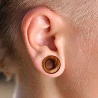 Double Flared Organic Brown Saba Wood  Concave Ear Tunnels