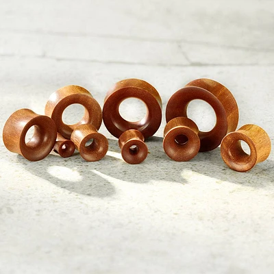 Double Flared Organic Brown Saba Wood  Concave Ear Tunnels