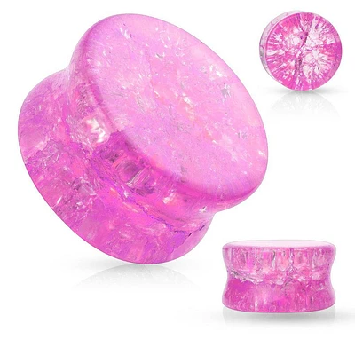 Double Flared Pink Shattered Glass Look Acrylic Plugs