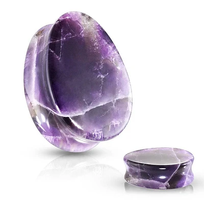 Double Flared Saddle Tear Drop Amethyst Stone Plugs