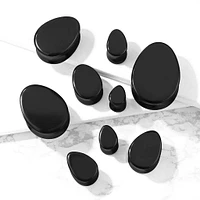 Double Flared Saddle Tear Drop Black Agate Stone Plugs