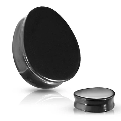 Double Flared Saddle Tear Drop Black Agate Stone Plugs