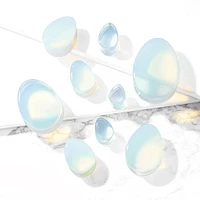 Double Flared Saddle Tear Drop Blue Opalite Stone Plugs