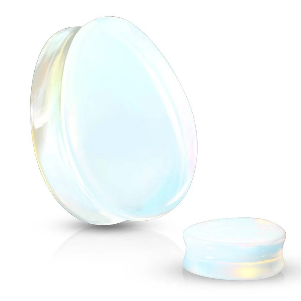 Double Flared Saddle Tear Drop Blue Opalite Stone Plugs