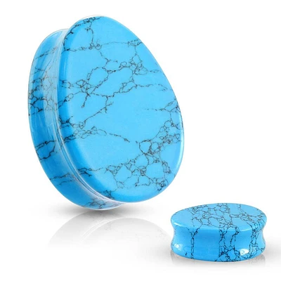 Double Flared Saddle Tear Drop Blue Turquoise Stone Plugs