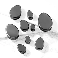 Double Flared Saddle Tear Drop Yellow Hematite Stone Plugs