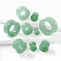 Double Flared Semi Precious Green Adventurine Stone Ear Tunnels