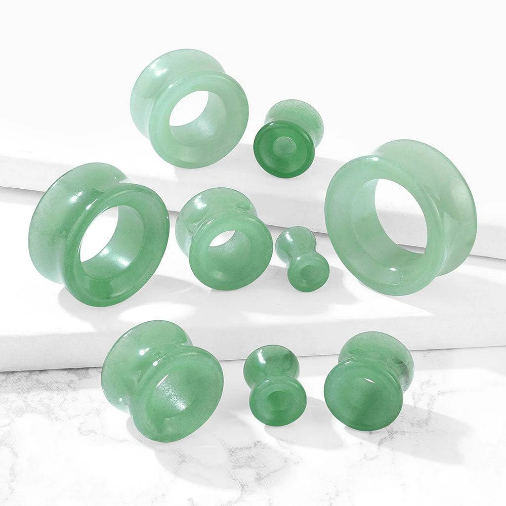 Double Flared Semi Precious Green Adventurine Stone Ear Tunnels