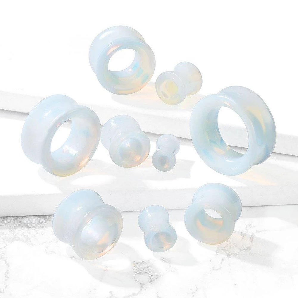 Double Flared Semi Precious Opalite Stone Ear Tunnels