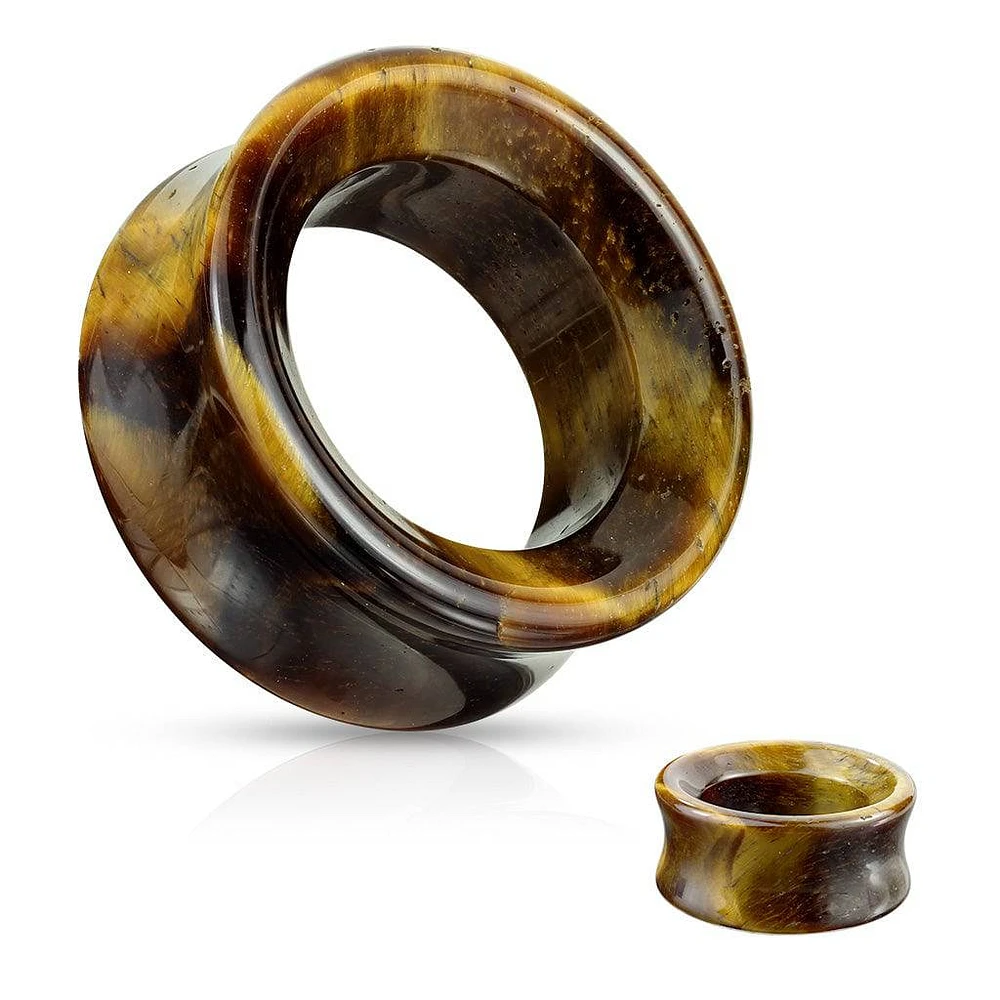 Double Flared Semi Precious Yellow Tigers Eye Stone Ear Tunnels