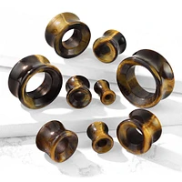 Double Flared Semi Precious Yellow Tigers Eye Stone Ear Tunnels