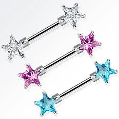 Double Front Facing Star Surgical Steel Nipple Ring Barbell