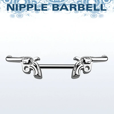 Double Revolver Gun 316L Surgical Steel Nipple Ring Barbell