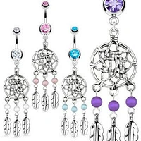 Dream Catcher Net with Feathers & Beads Surgical Steel Belly Button Navel Ring