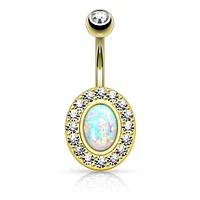 Elegant Oval Blue Opal Non Dangling Gold Plated Surgical Steel Belly Ring