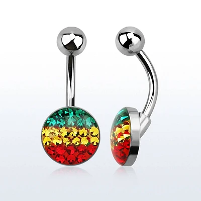 Epoxy Coated Crystal Rasta Belly Button Navel Ring