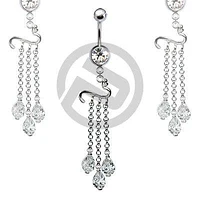 Fancy Clear CZ 3 Drop Chain Dangle Belly Button Navel Ring