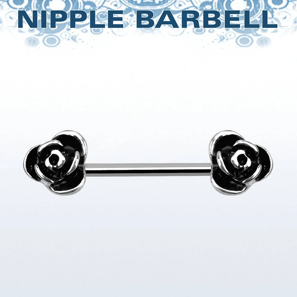 Front Facing 316L Surgical Steel Flower Nipple Ring Barbell