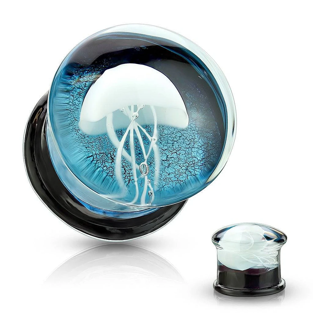 Glass Floating Jellyfish Double Flared Ear Plugs