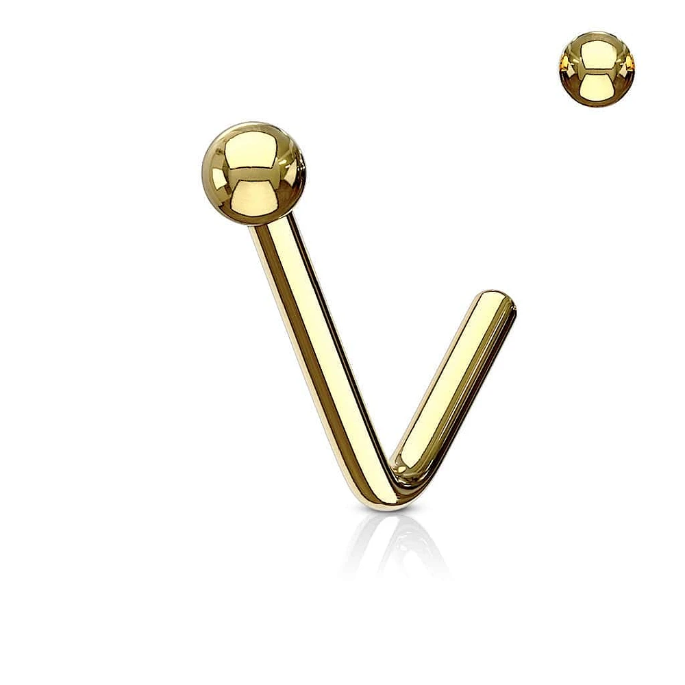 Gold IP 316L Surgical Steel L Shape Ball Top Nose Stud