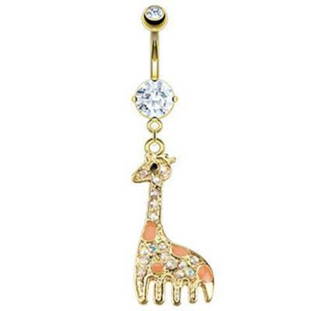 Gold Plated Giraffe CZ Dangle Belly Button Navel Ring