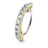Gold Plated Half Circle White CZ Easy Bend Multi Use Nose Cartilage Hoop