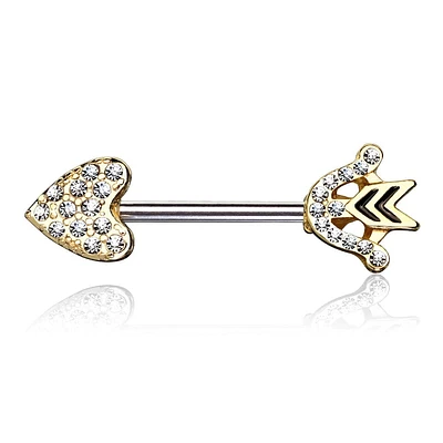 Gold Plated Heart & Arrow CZ Nipple Ring Barbell