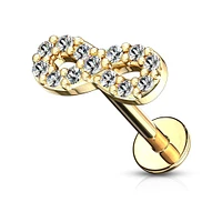 Gold Plated Infinity Symbol Internally Threaded CZ Flat Back Labret