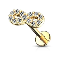 Gold Plated Infinity Symbol Internally Threaded CZ Flat Back Labret