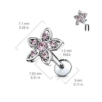 Gold Plated Internally Threaded Surgical Steel White CZ Flower Labret