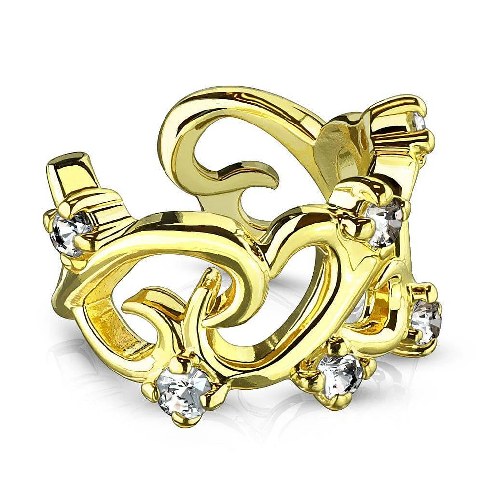 Gold Plated Linked Heart CZ Fake Non Piercing Brass Ear Cuff