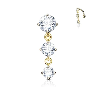 Gold Plated Reverse 3 Round Prong Reverse Belly Ring