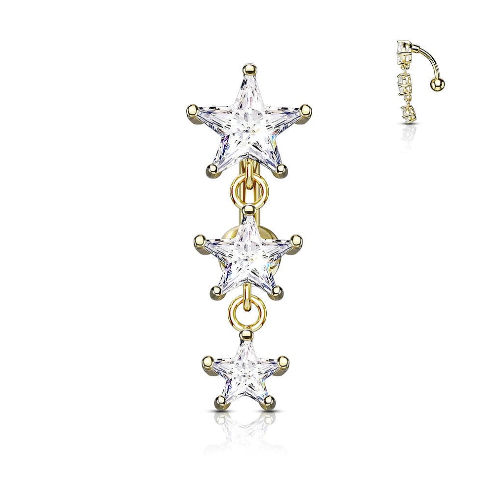 Gold Plated Reverse 3 Star Prong Reverse Belly Ring