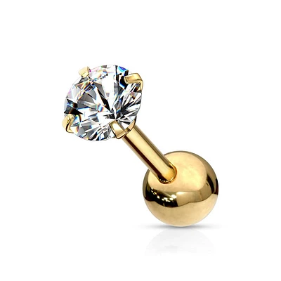Gold Plated Surgical Steel Ball Back Prong White CZ Cartilage Ring Stud