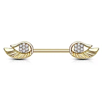 Gold Plated Surgical Steel CZ Paved Angel Wing Nipple Ring