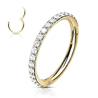 Gold Plated Surgical Steel Easy Hinged CZ Pave Clicker Hoop