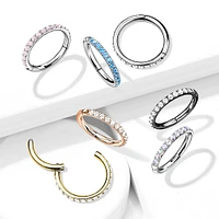 Gold Plated Surgical Steel Easy Hinged CZ Pave Clicker Hoop