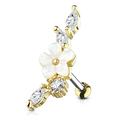 Gold Plated Surgical Steel Flower CZ Vine Helix Barbell