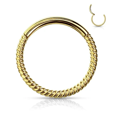 Gold Plated Surgical Steel Multi Use Braided Twisted Hinged Hoop Ring Clicker