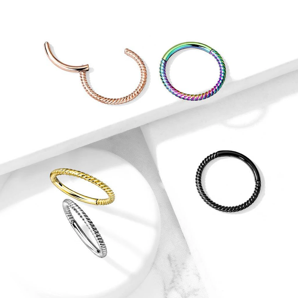 Gold Plated Surgical Steel Multi Use Braided Twisted Hinged Hoop Ring Clicker