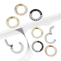 Gold Plated Surgical Steel Paved CZ Hinged Septum Ring Clicker