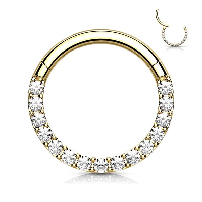 Gold Plated Surgical Steel Paved CZ Hinged Septum Ring Clicker