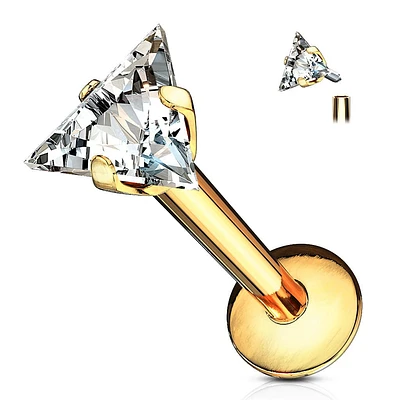 Gold Plated Surgical Steel Triangle White CZ Internally Threaded Labret