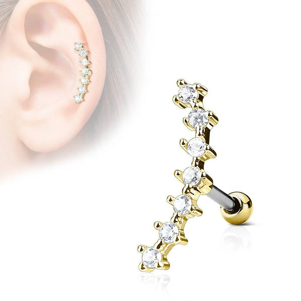 Gold Plated Surgical Steel White Curved CZ Helix Barbell