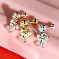 Gold Plated Surgical Steel White CZ Butterfly Dangle Cartilage Ring