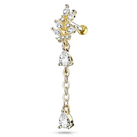 Gold Plated Surgical Steel White CZ Leaf Dangling Teardrop Cartilage Ring