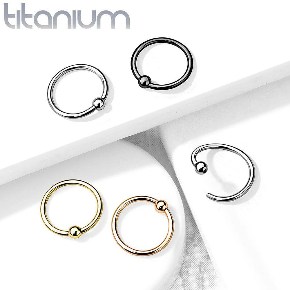 Gold PVD High Polished Implant Grade Titanium Easy Bend Nose, Cartilage Hoop Ring with Fixed Ball