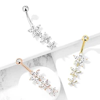 Gold PVD Surgical Steel 3 White CZ Flower Dangle Belly Ring