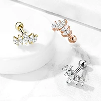 Gold PVD Surgical Steel Ball Back White Crown CZ Cartilage Ring Stud