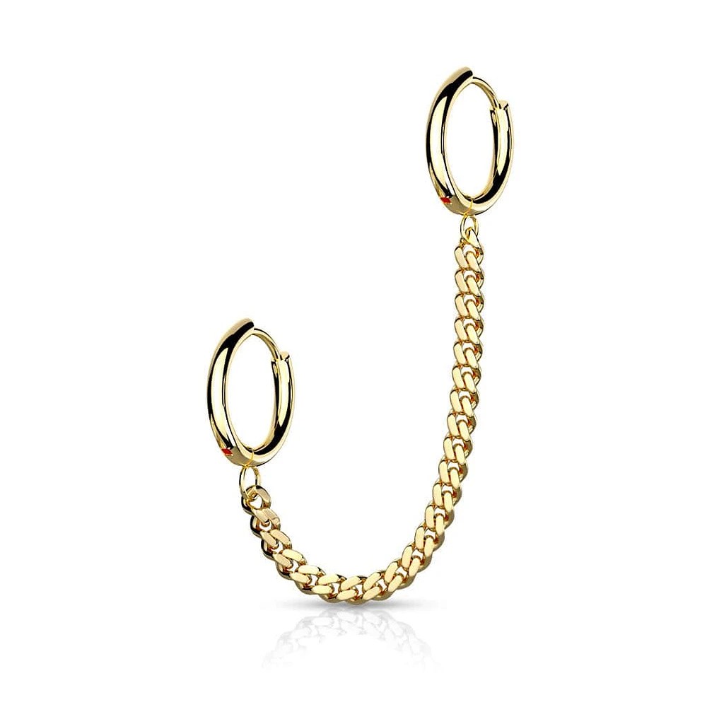 Gold PVD Surgical Steel Chain Link Double Hoop Earring